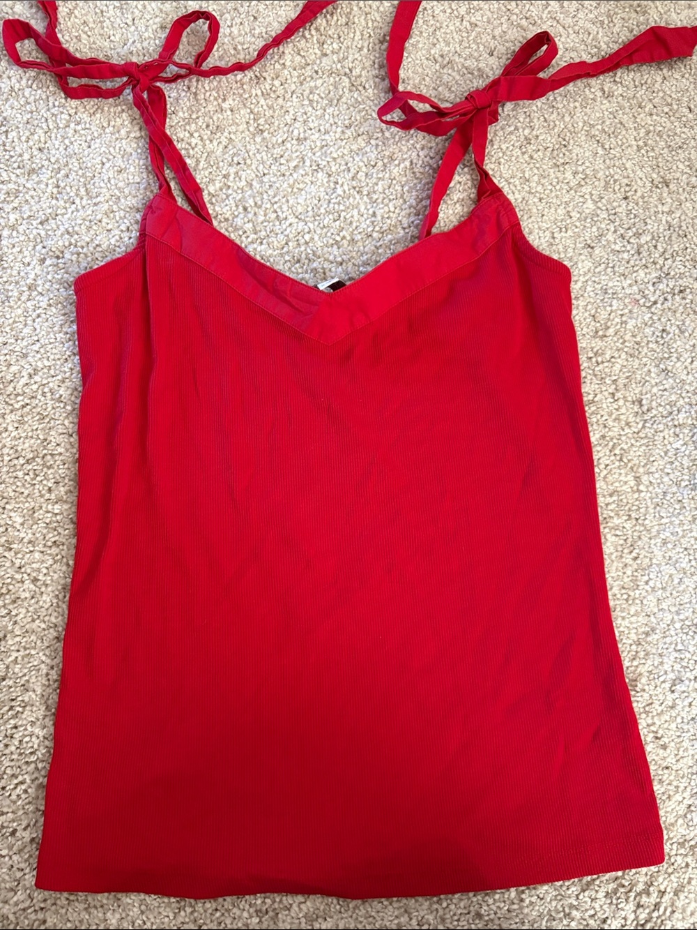 LOFT Red Tie-Shoulder Ribbed Camisole